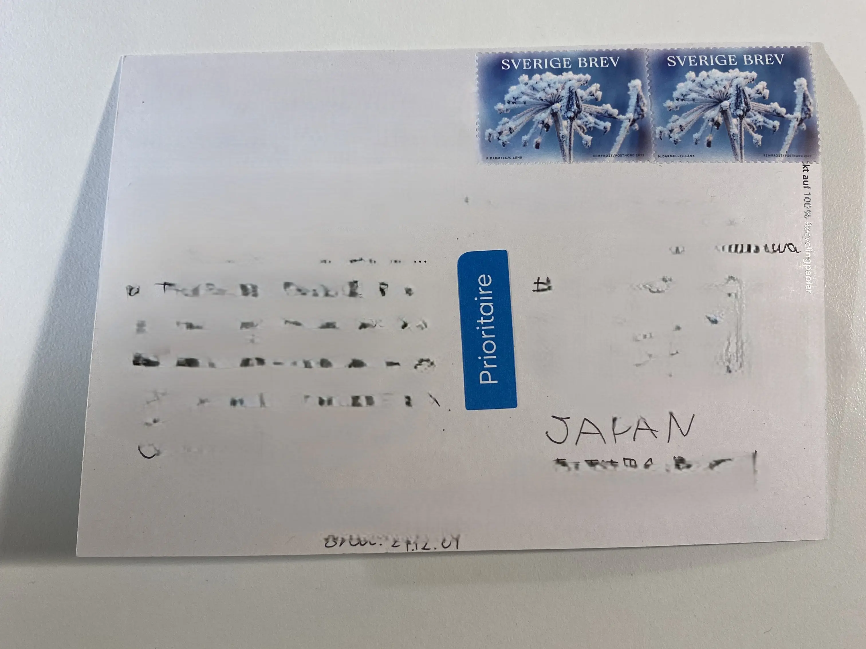 宛名のJAPANと切手の場所