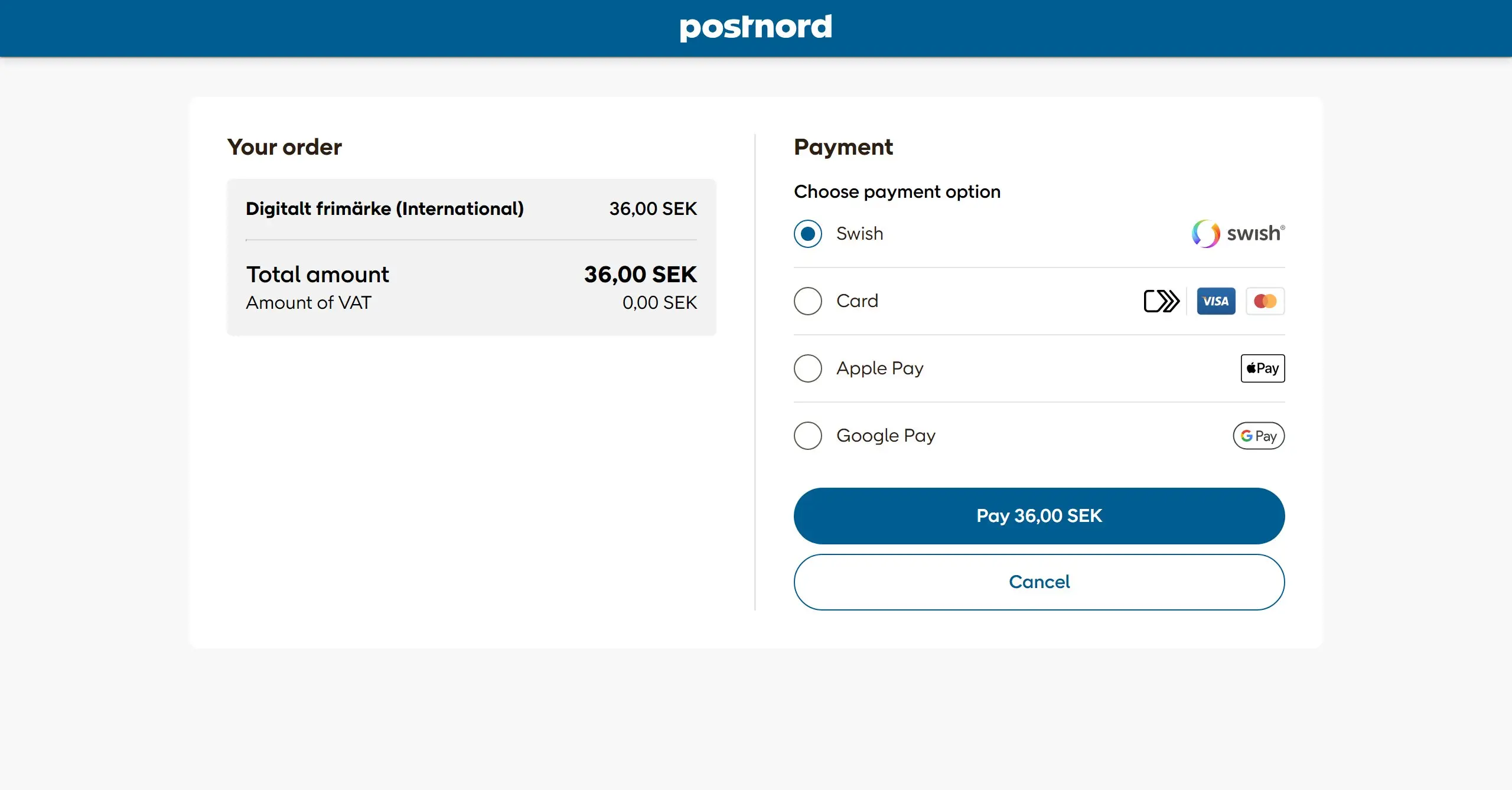 Swish以外でも決済できます