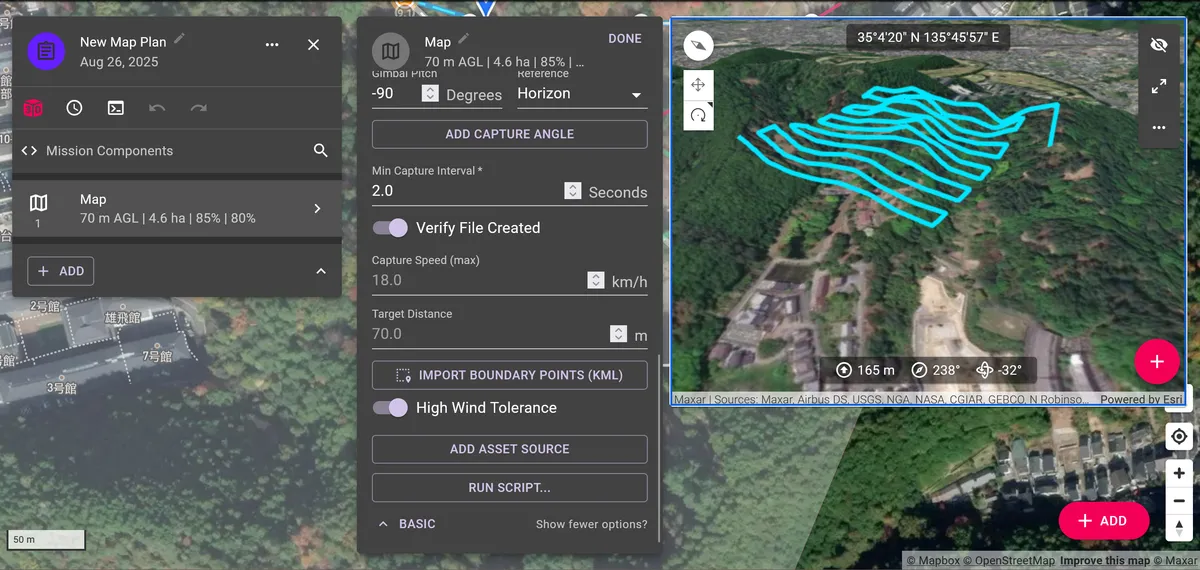 3Dで地形に沿った高さになっている